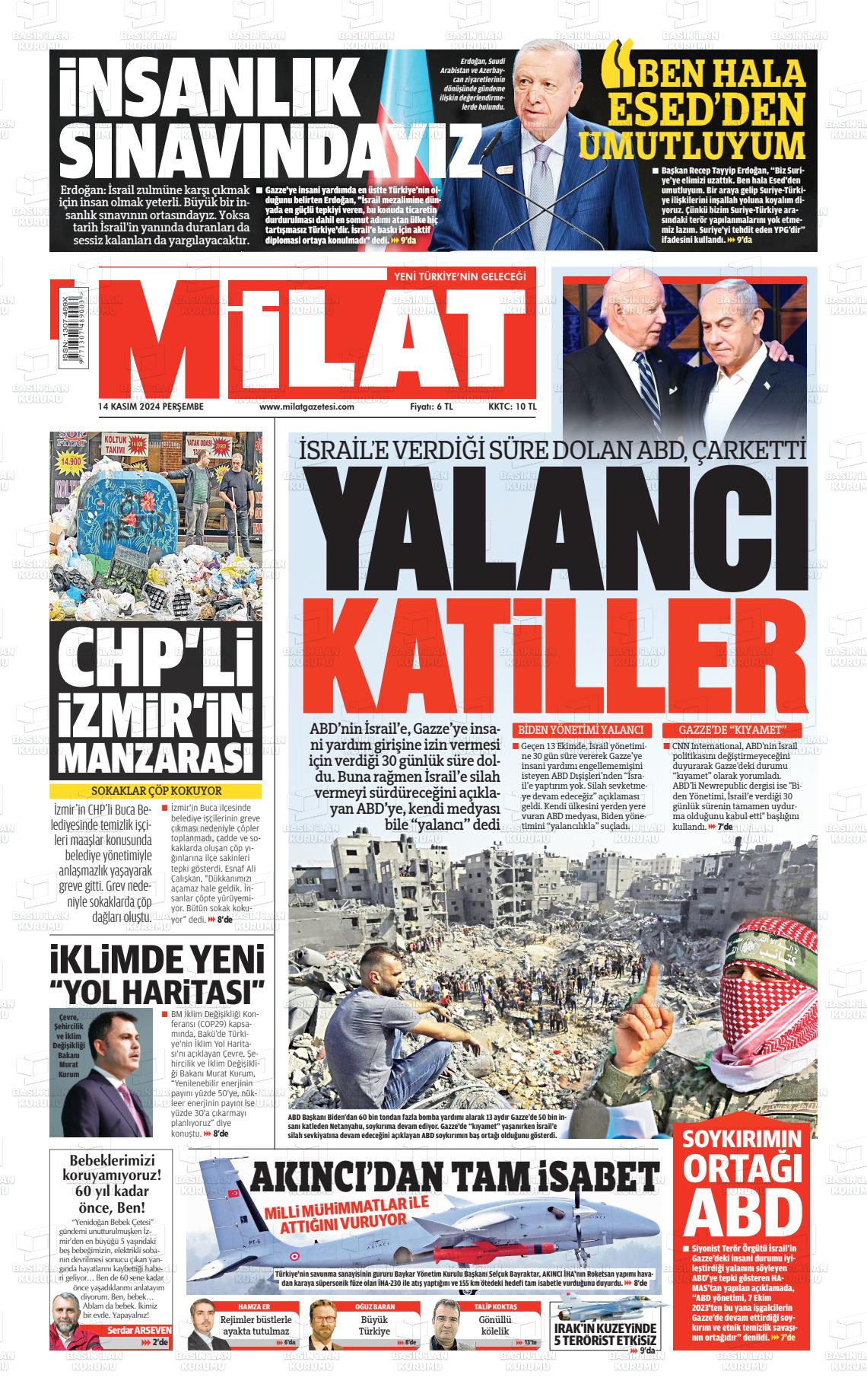 14 Kasım 2024 Milat Gazete Manşeti