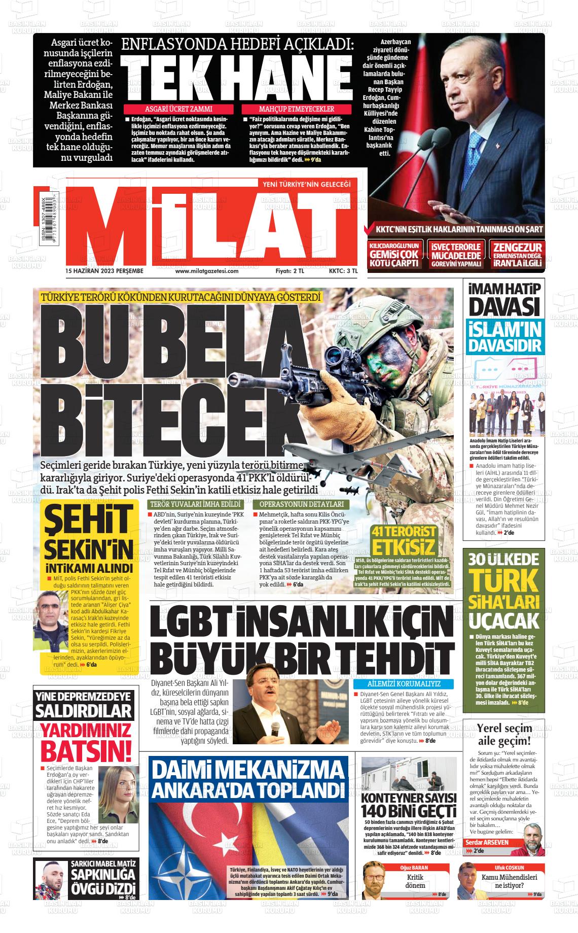 15 Haziran 2023 Milat Gazete Manşeti