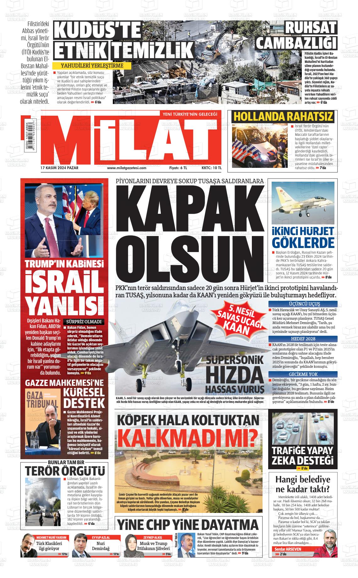 17 Kasım 2024 Milat Gazete Manşeti