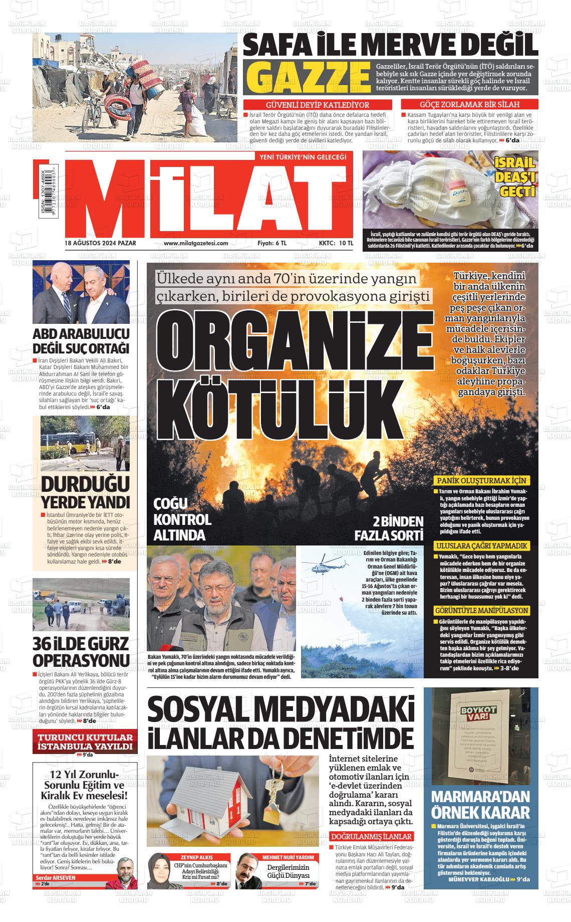 18 Ağustos 2024 Milat Gazete Manşeti