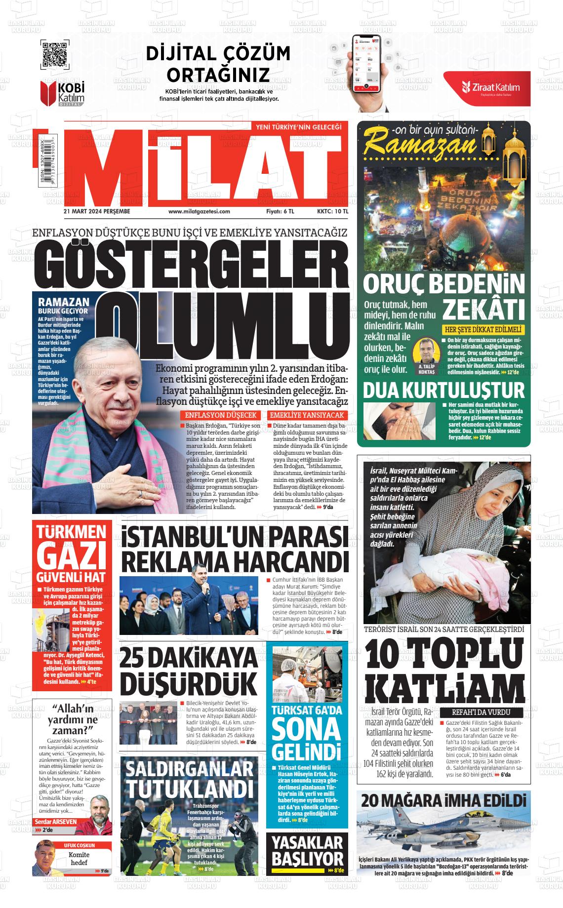 21 Mart 2024 Milat Gazete Manşeti