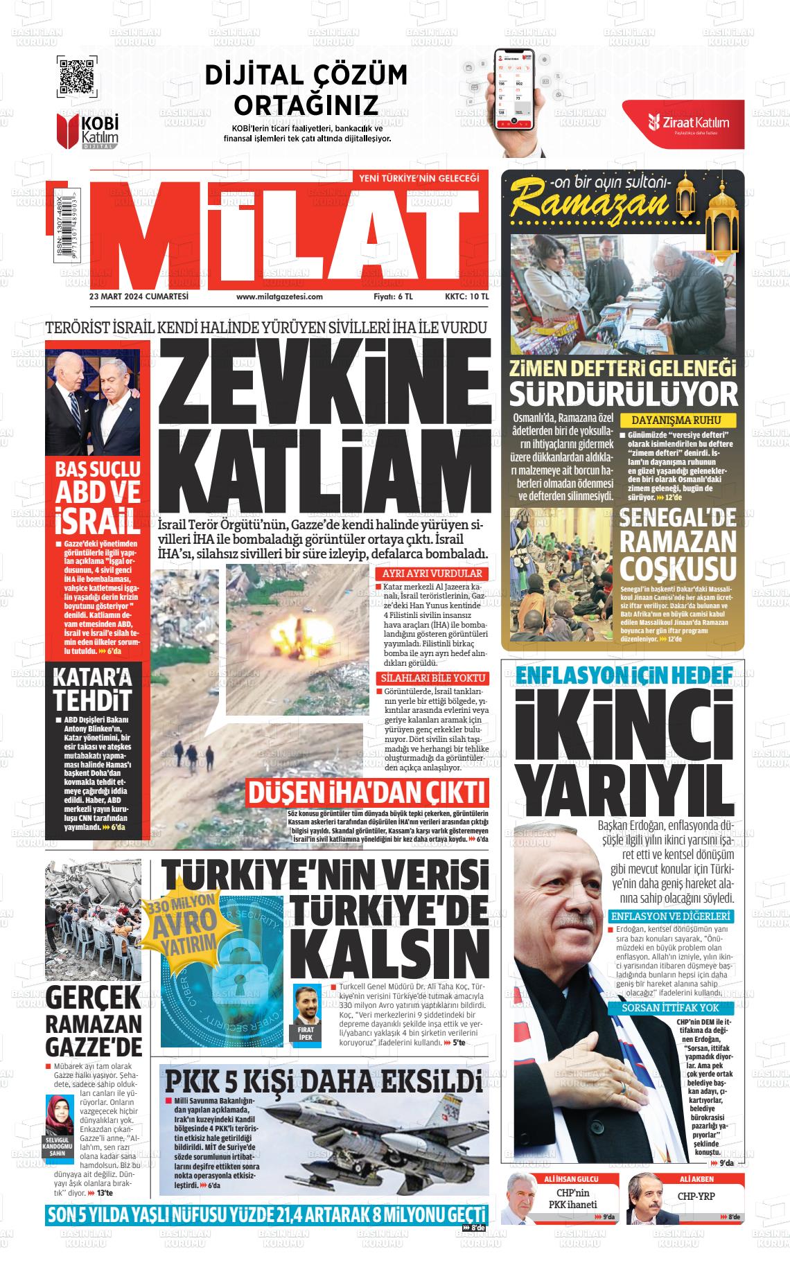 23 Mart 2024 Milat Gazete Manşeti