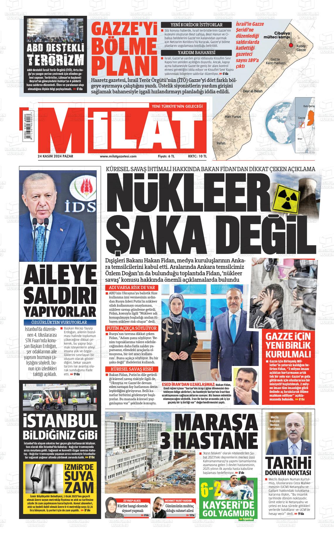 24 Kasım 2024 Milat Gazete Manşeti