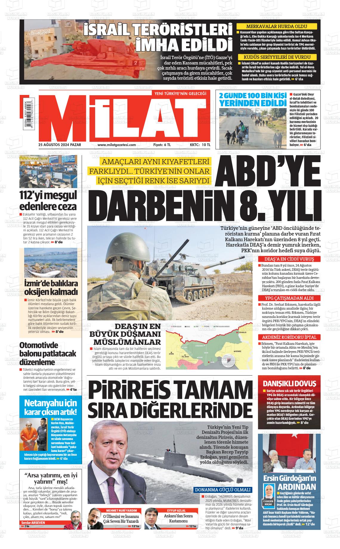 25 Ağustos 2024 Milat Gazete Manşeti