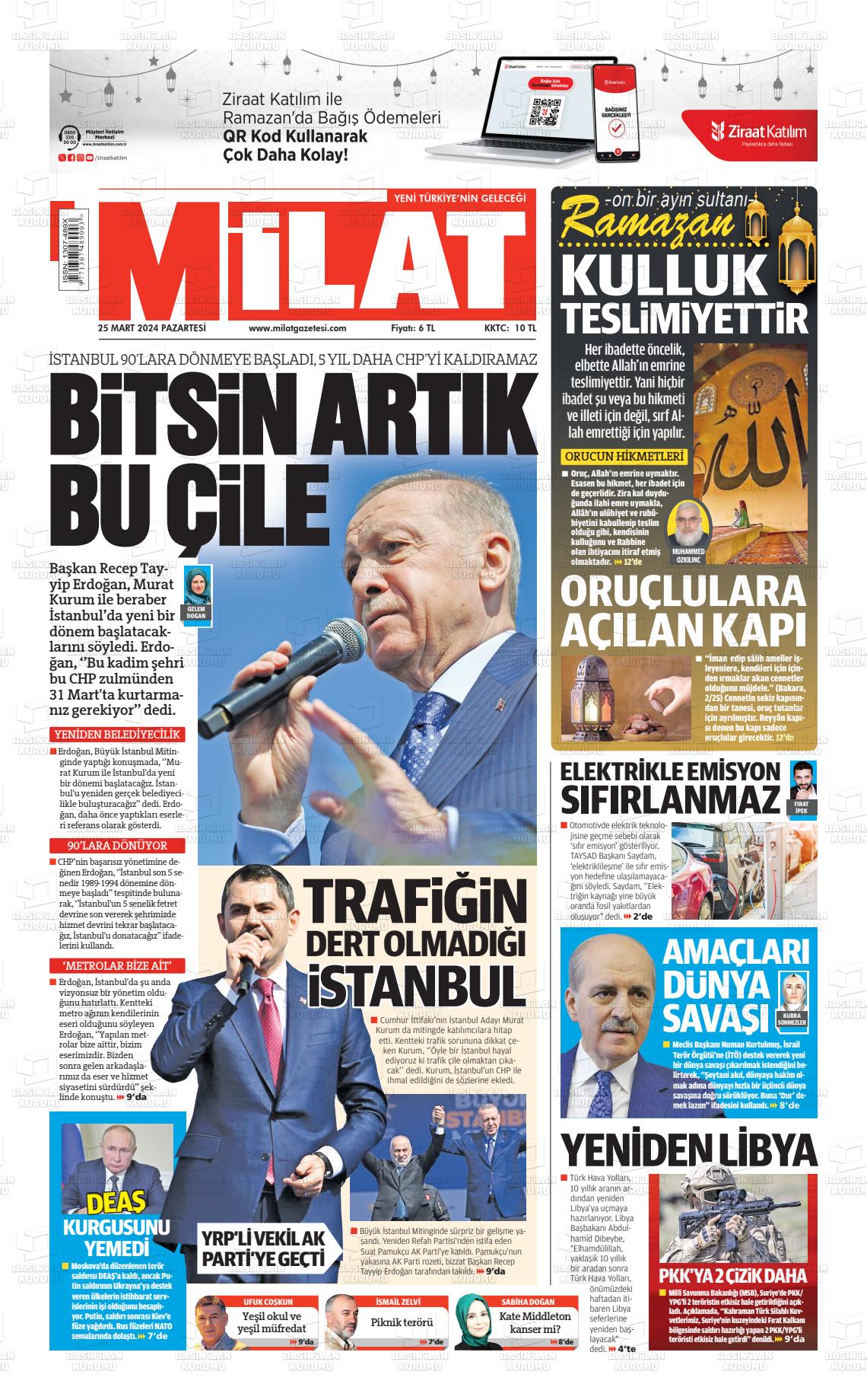 25 Mart 2024 Milat Gazete Manşeti