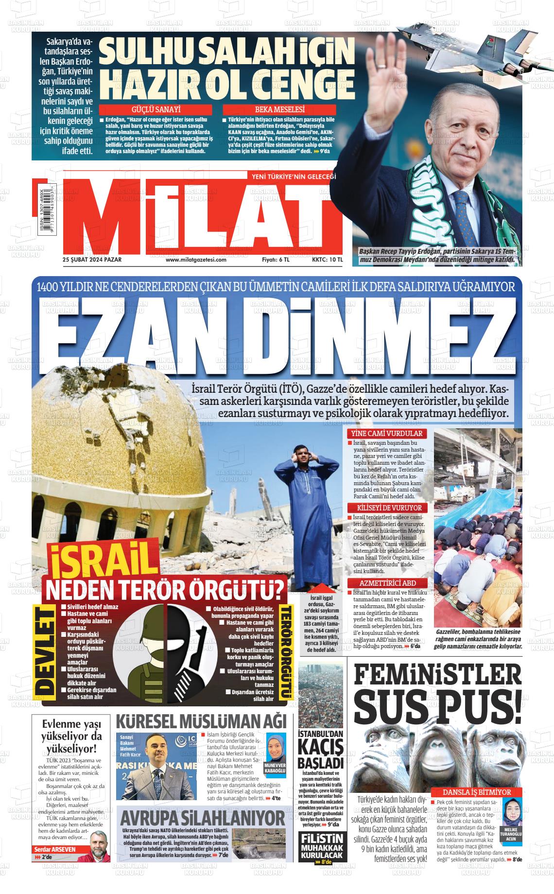 25 Şubat 2024 Milat Gazete Manşeti