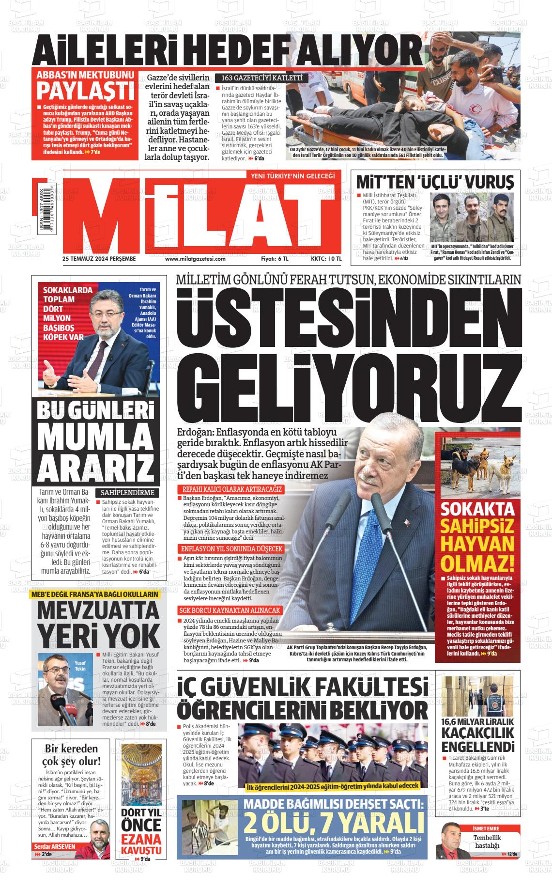 25 Temmuz 2024 Milat Gazete Manşeti