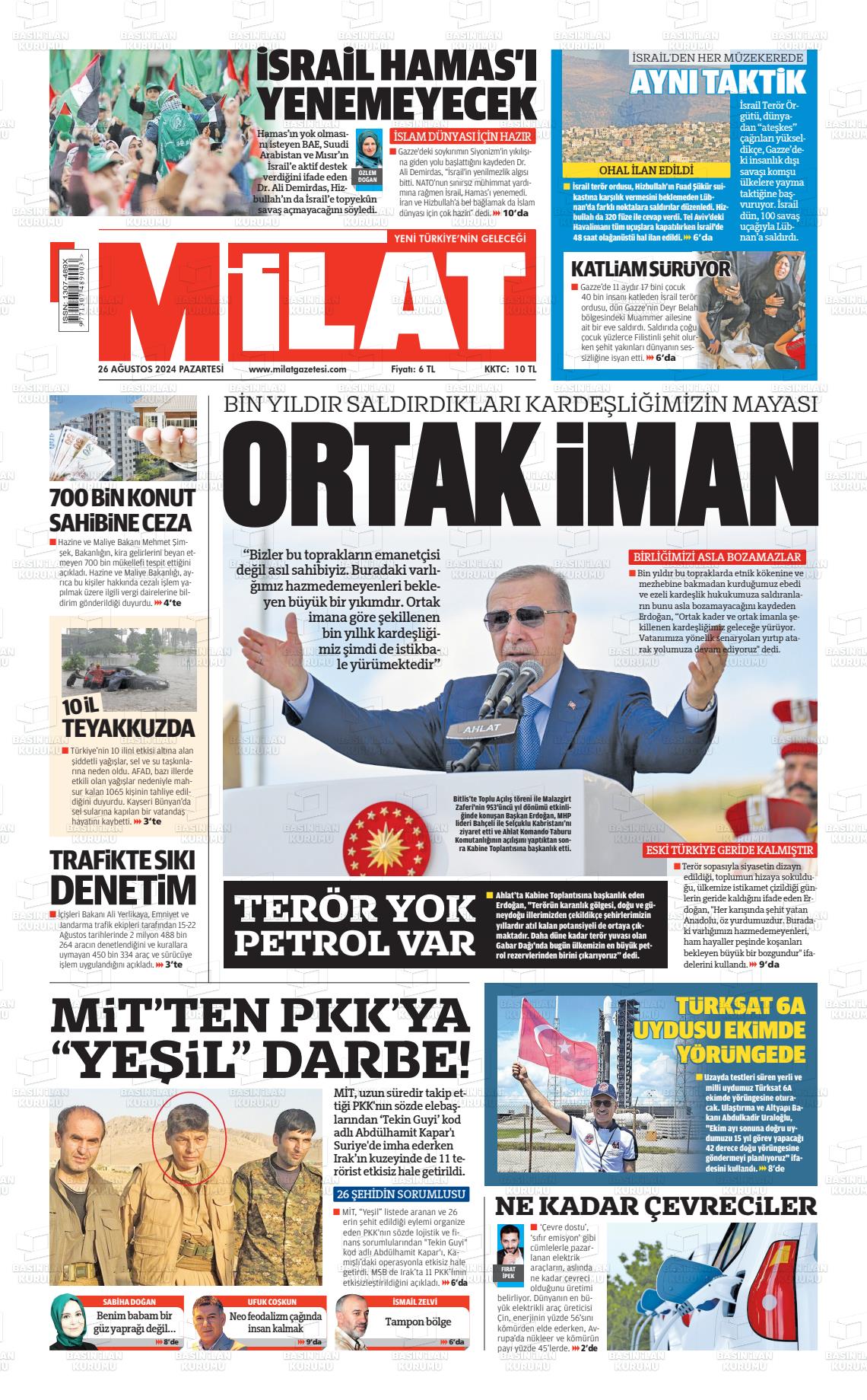 26 Ağustos 2024 Milat Gazete Manşeti