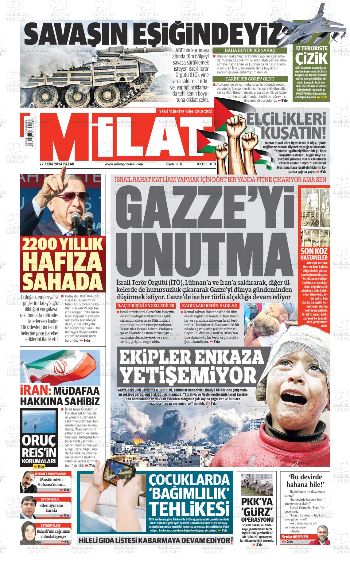 27 Ekim 2024 Milat Gazete Manşeti