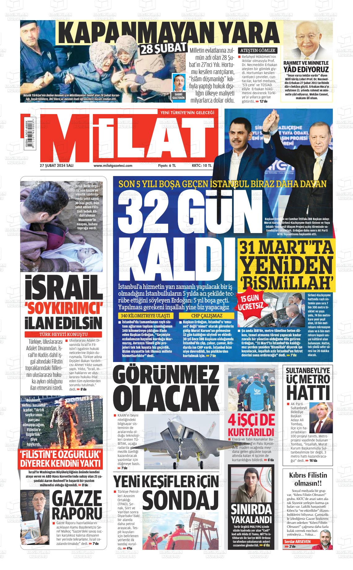 27 Şubat 2024 Milat Gazete Manşeti