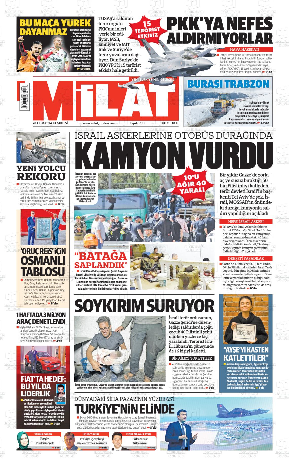 28 Ekim 2024 Milat Gazete Manşeti