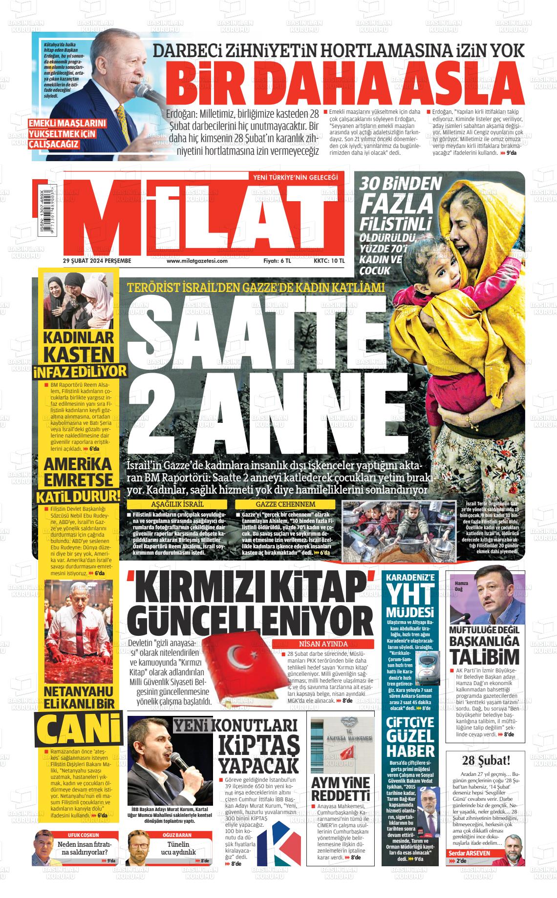 29 Şubat 2024 Milat Gazete Manşeti