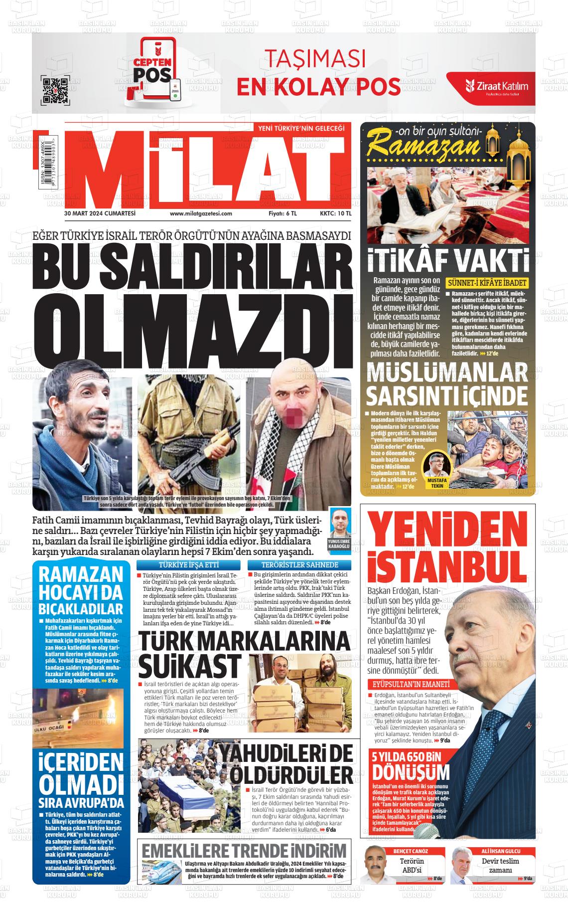 30 Mart 2024 Milat Gazete Manşeti