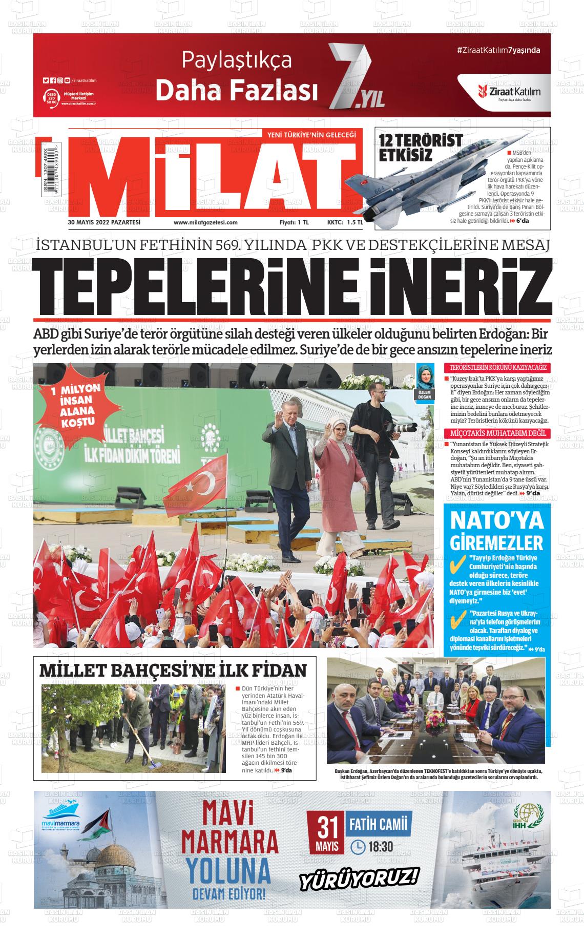 30 Mayıs 2022 Milat Gazete Manşeti