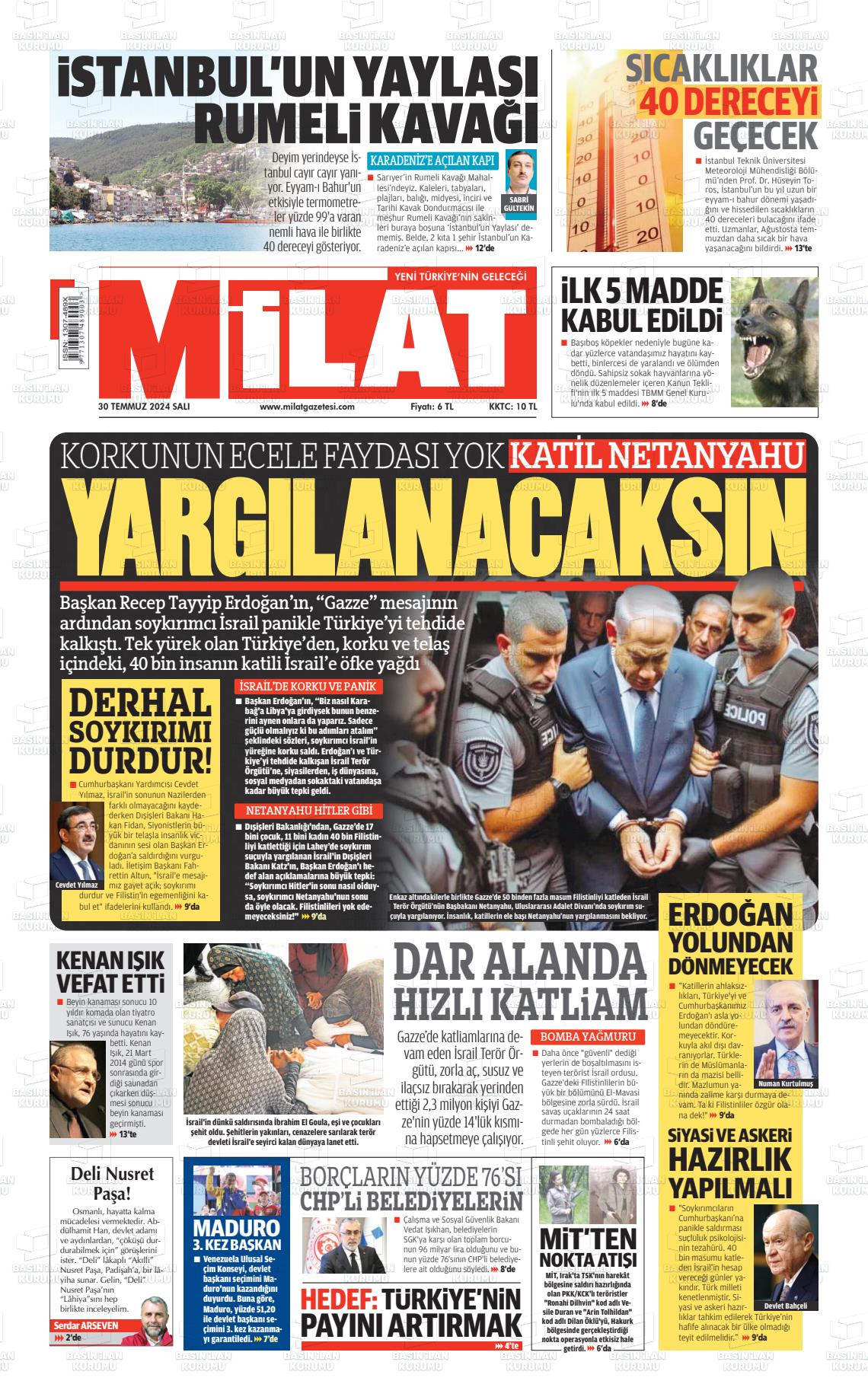 30 Temmuz 2024 Milat Gazete Manşeti