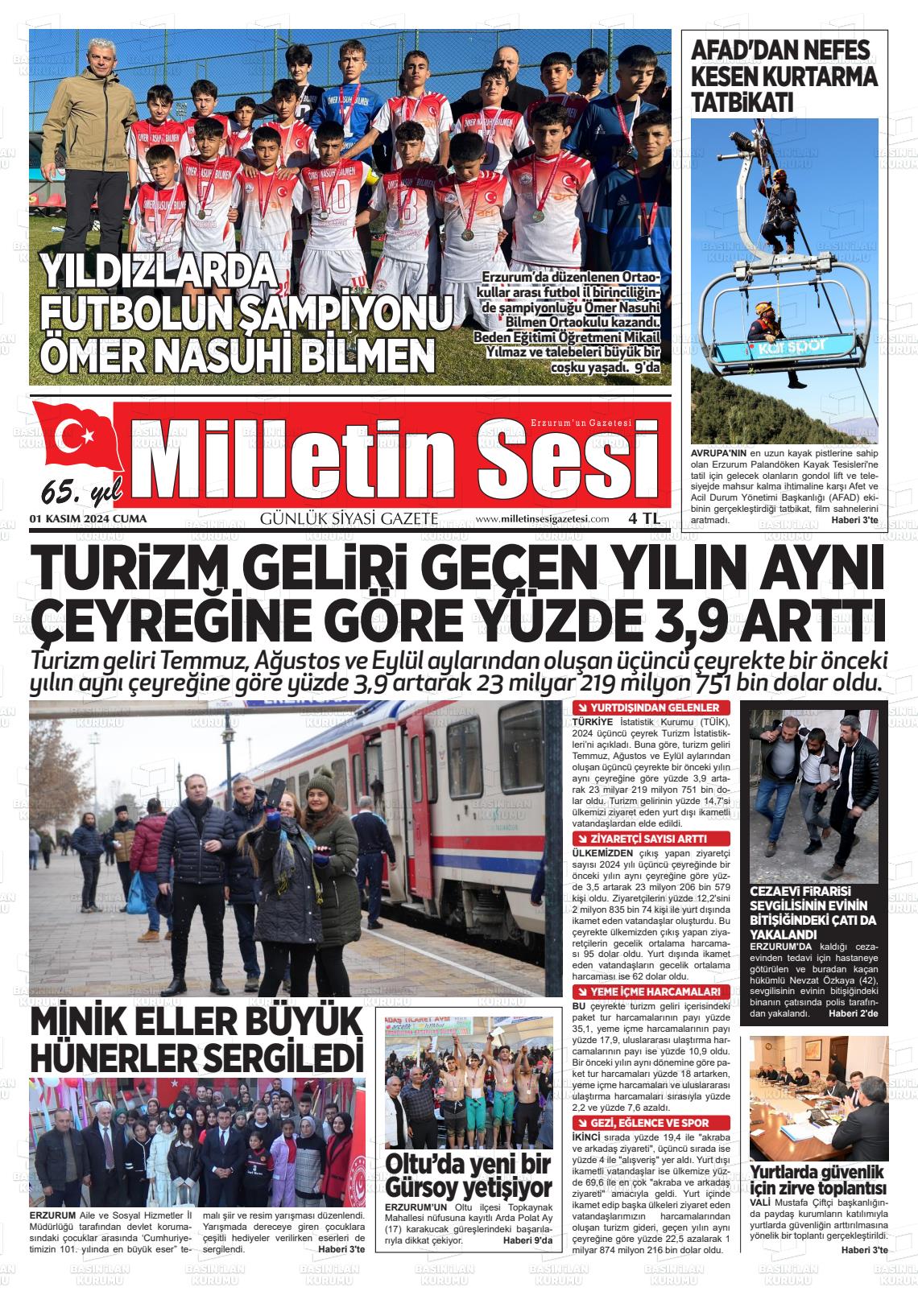 01 Kasım 2024 Milletin Sesi Gazete Manşeti