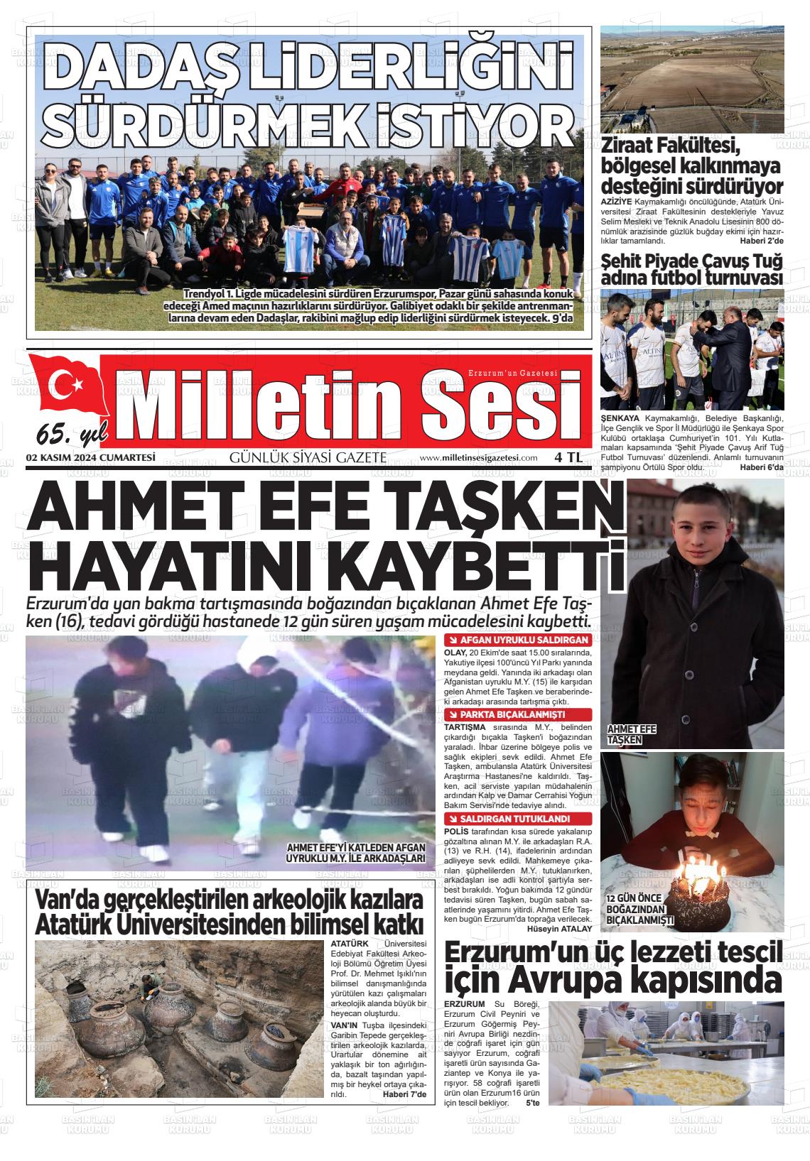 02 Kasım 2024 Milletin Sesi Gazete Manşeti