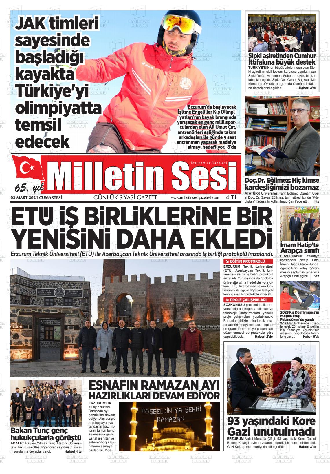 02 Mart 2024 Milletin Sesi Gazete Manşeti