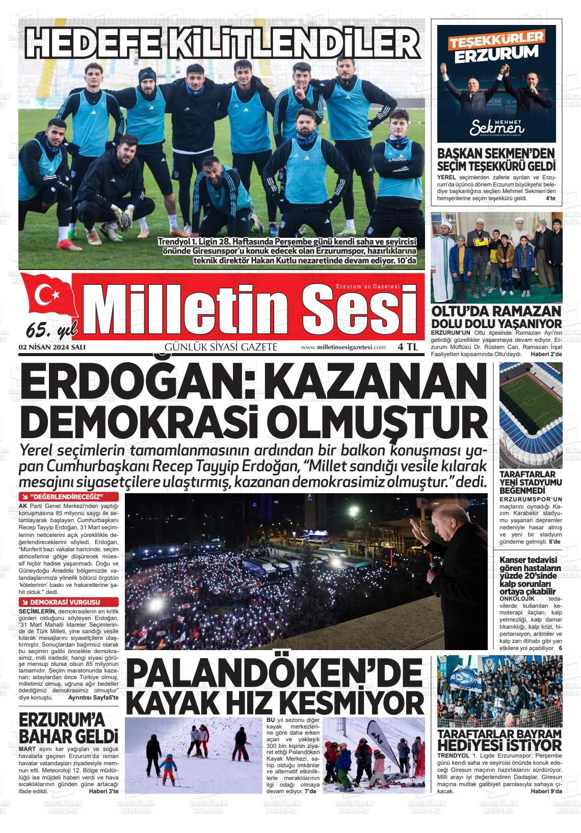 02 Nisan 2024 Milletin Sesi Gazete Manşeti