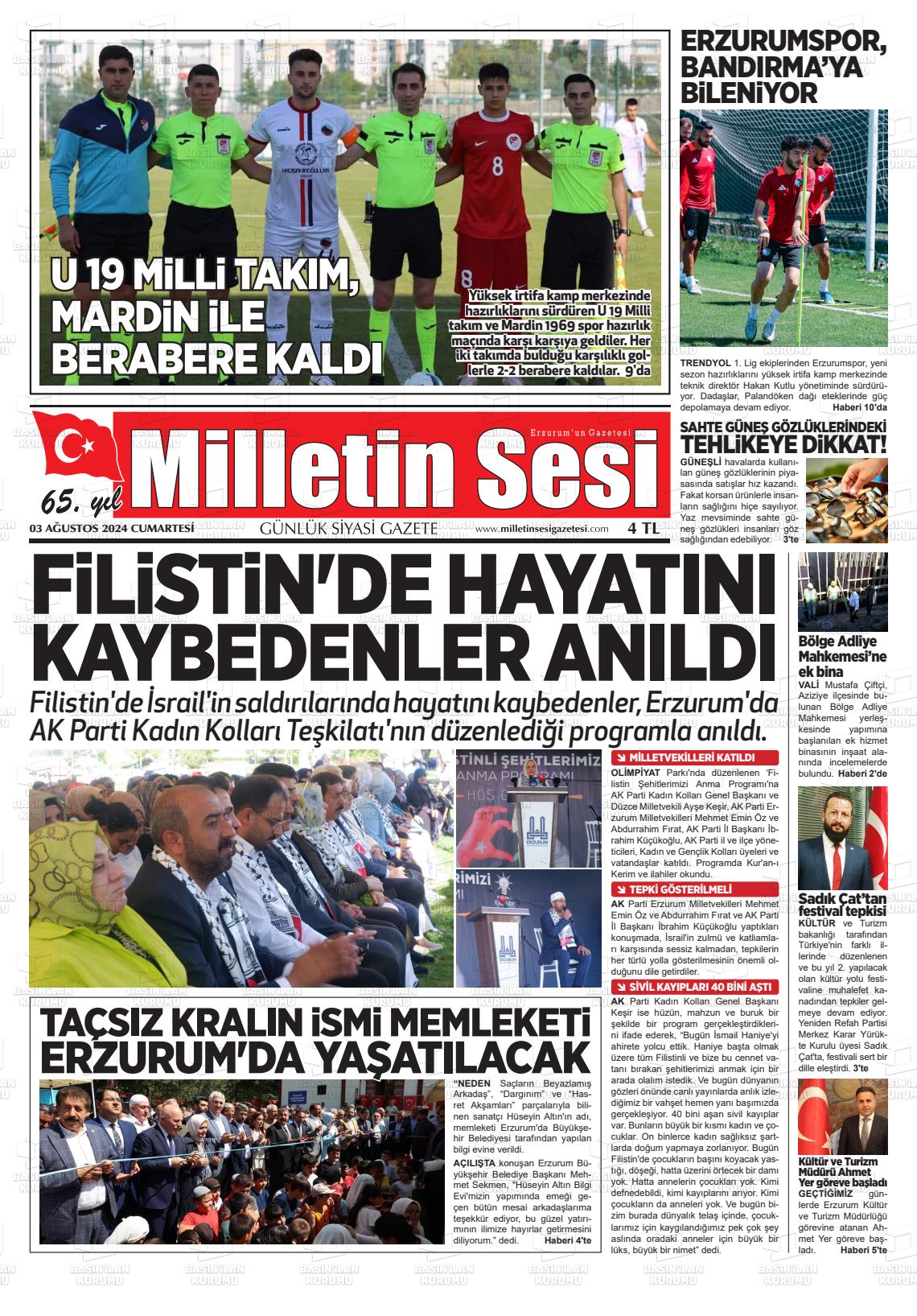 03 Ağustos 2024 Milletin Sesi Gazete Manşeti