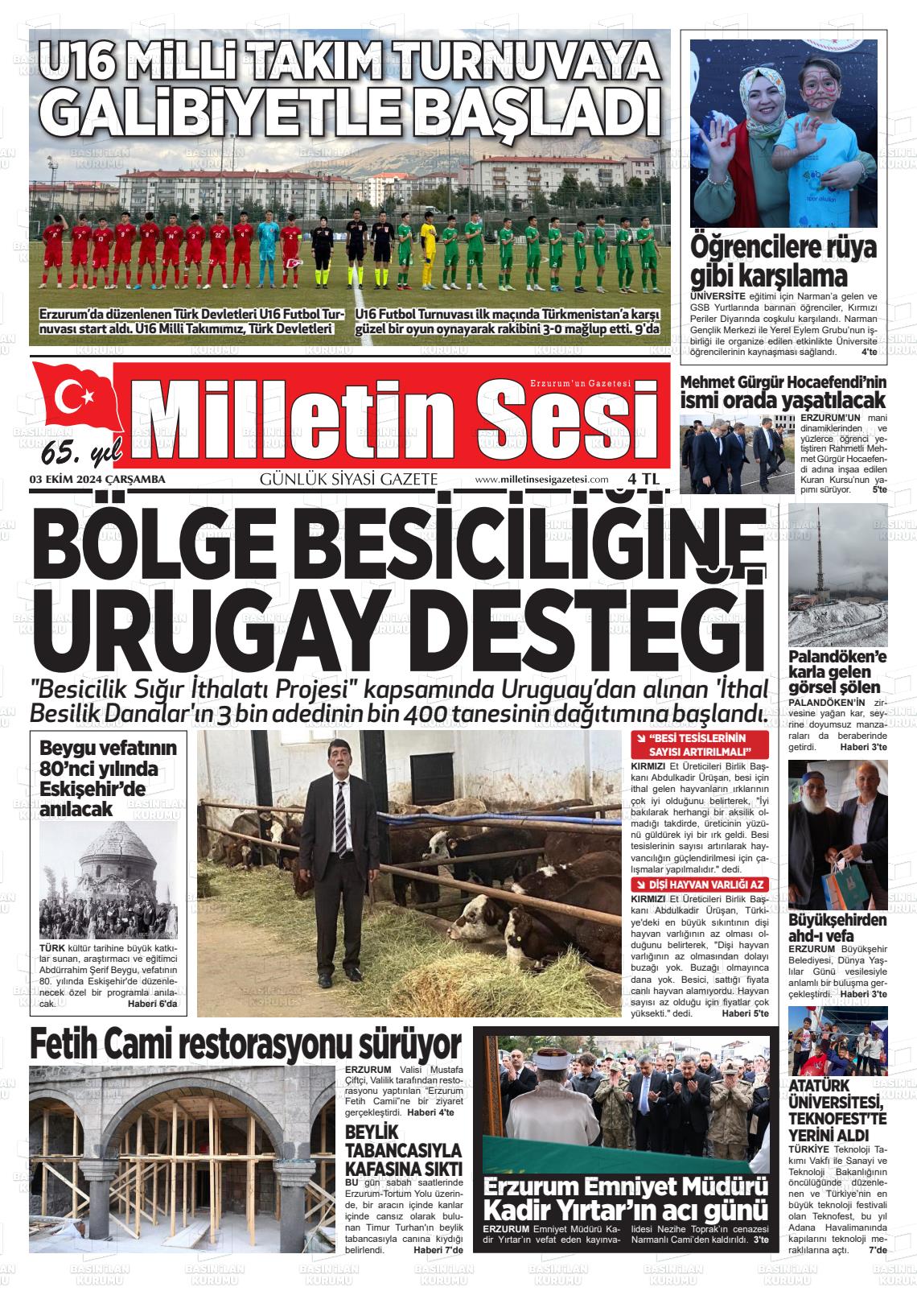 03 Ekim 2024 Milletin Sesi Gazete Manşeti