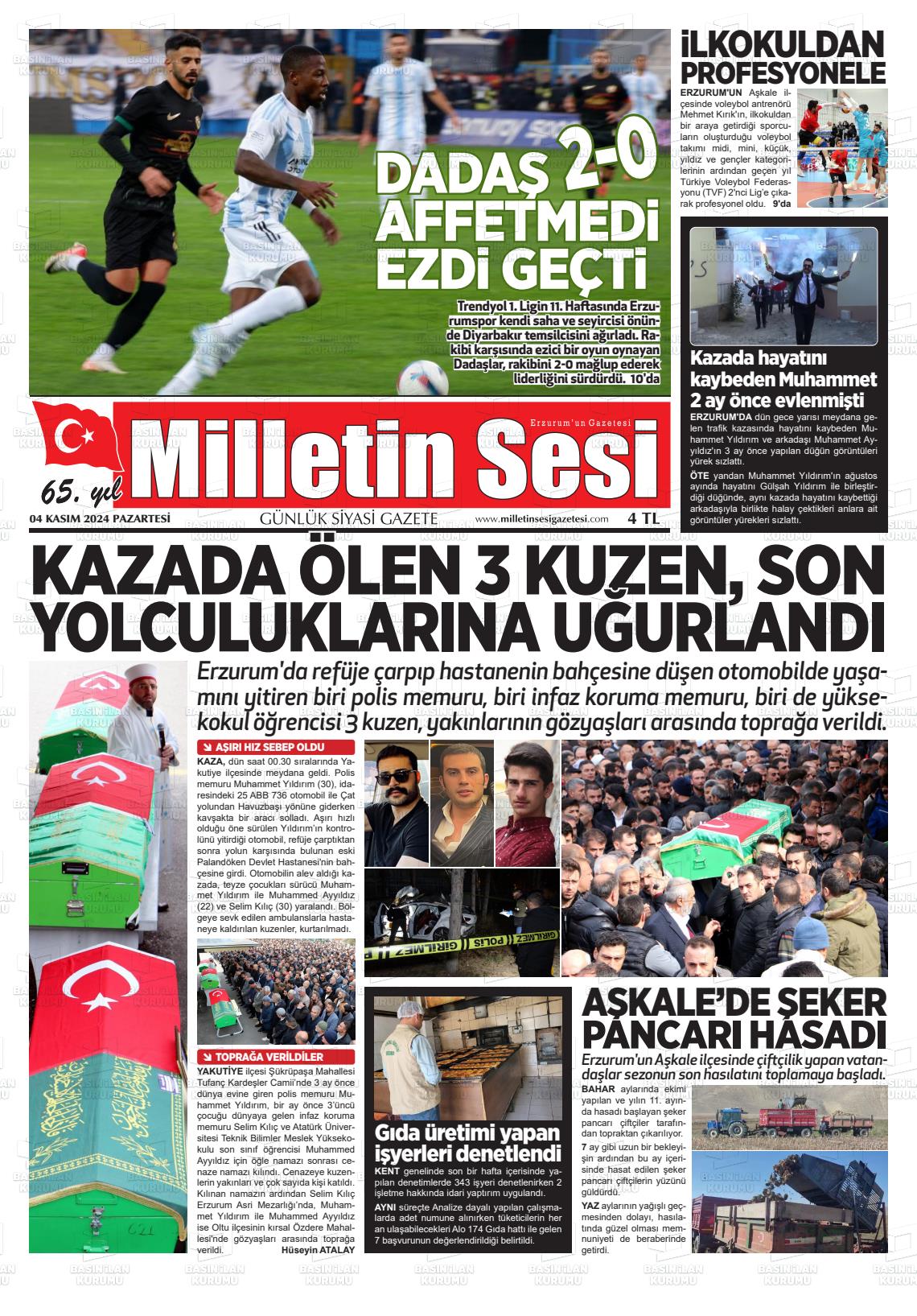 04 Kasım 2024 Milletin Sesi Gazete Manşeti