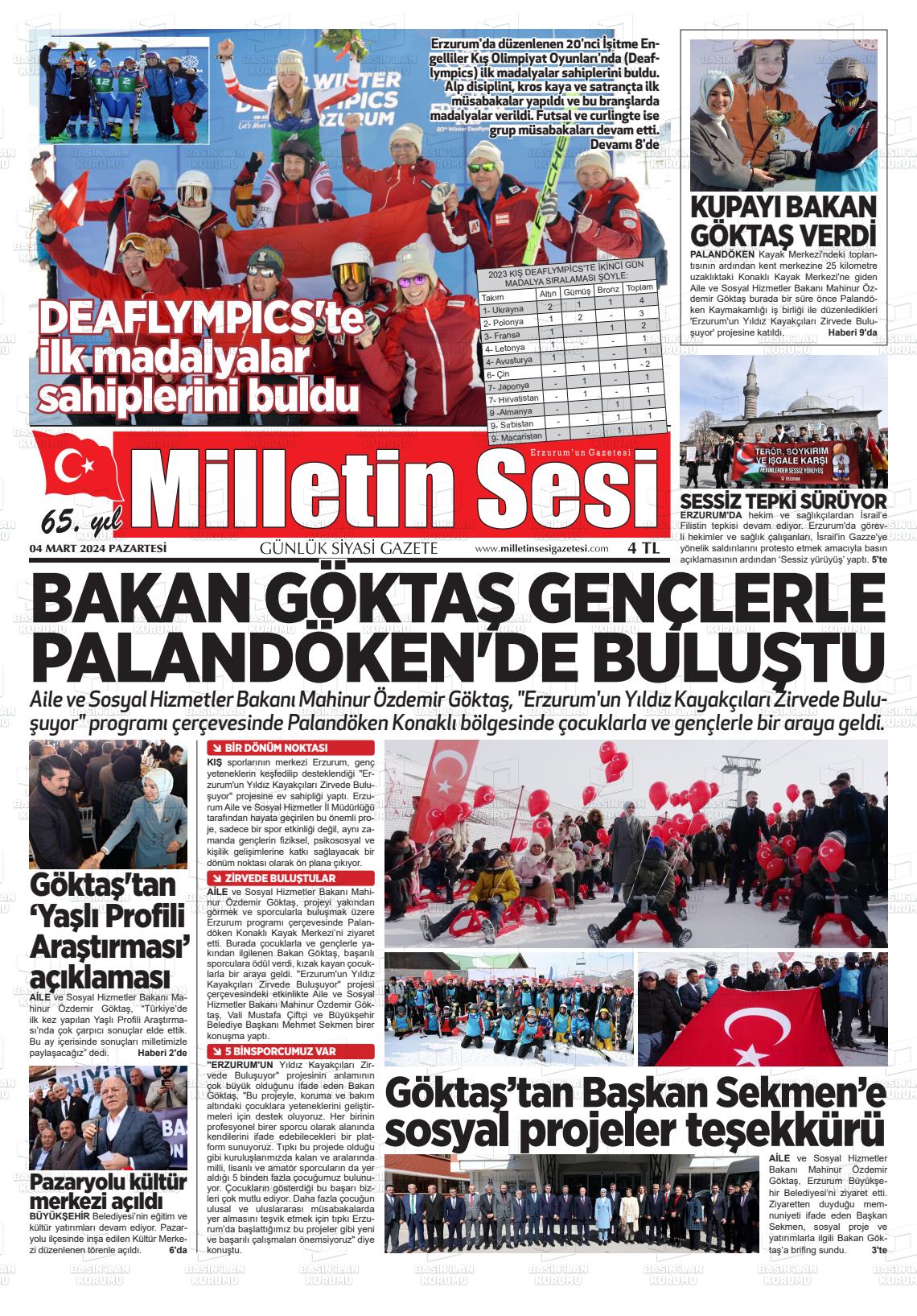 04 Mart 2024 Milletin Sesi Gazete Manşeti