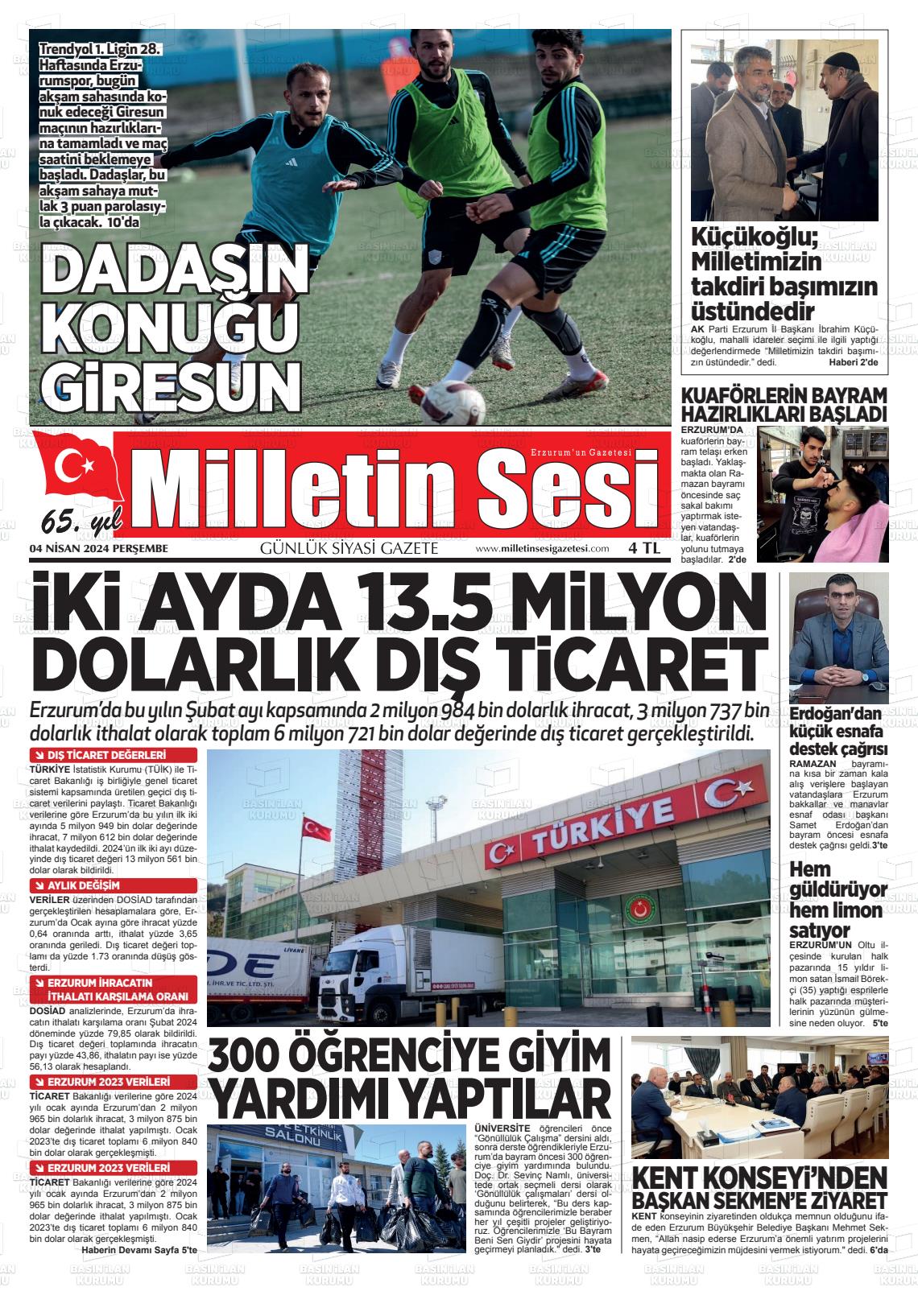 04 Nisan 2024 Milletin Sesi Gazete Manşeti