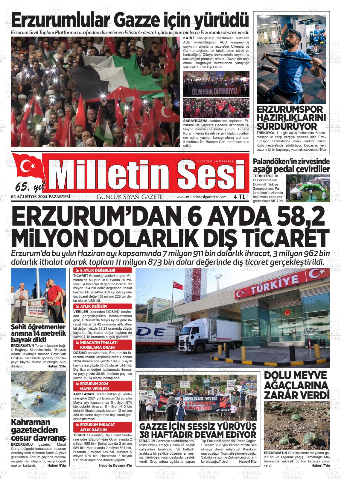 05 Ağustos 2024 Milletin Sesi Gazete Manşeti