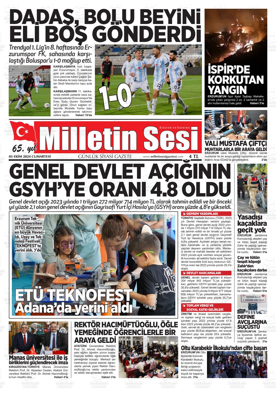 05 Ekim 2024 Milletin Sesi Gazete Manşeti