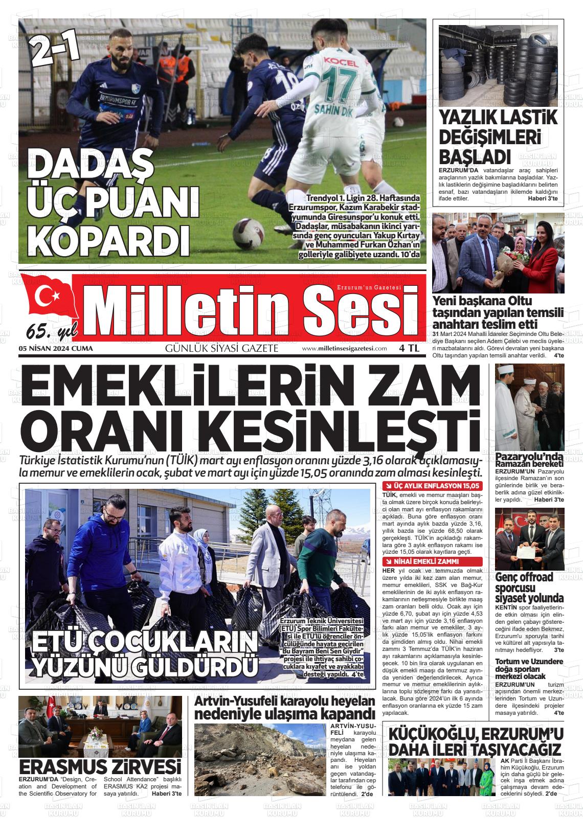 05 Nisan 2024 Milletin Sesi Gazete Manşeti