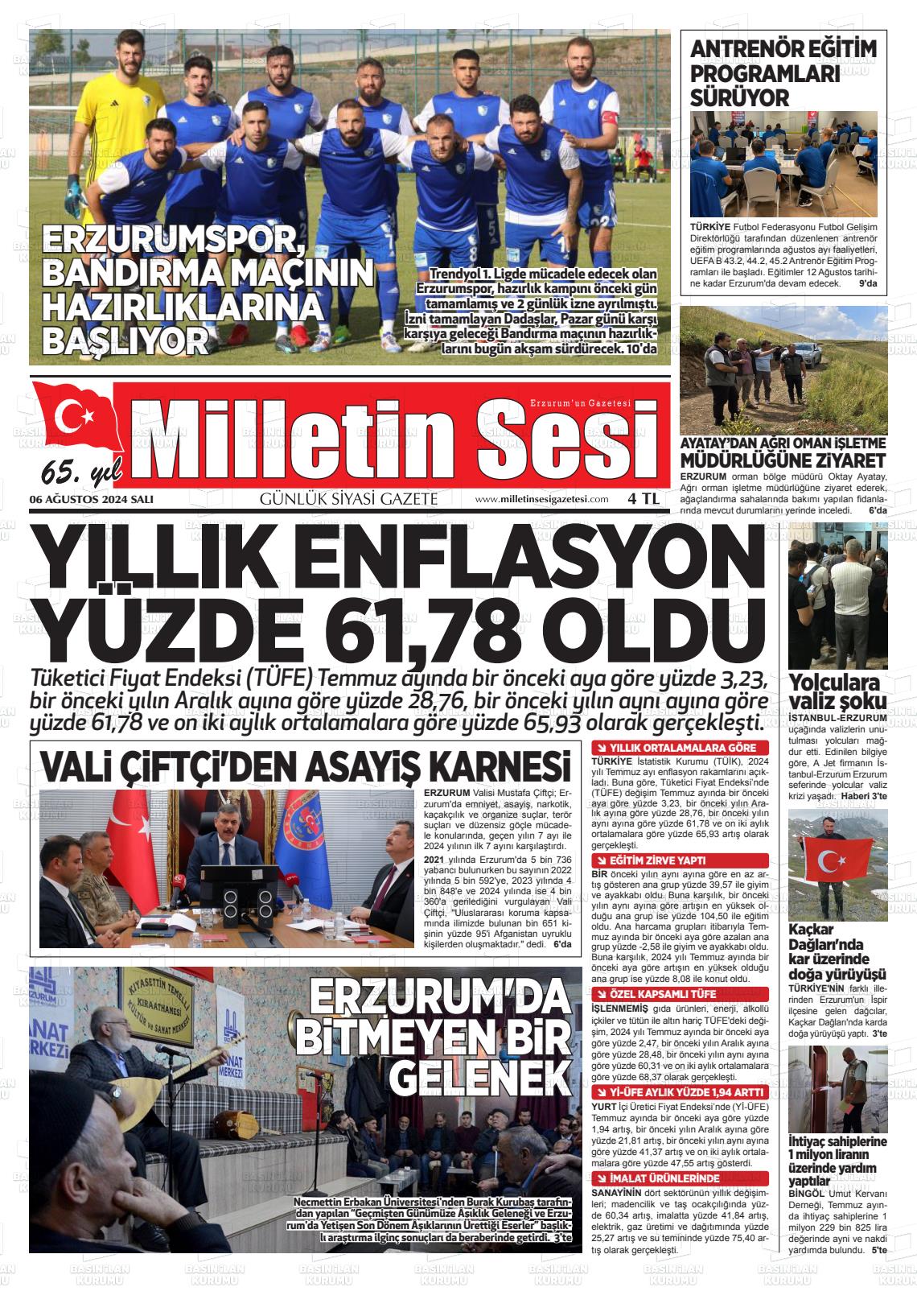 06 Ağustos 2024 Milletin Sesi Gazete Manşeti