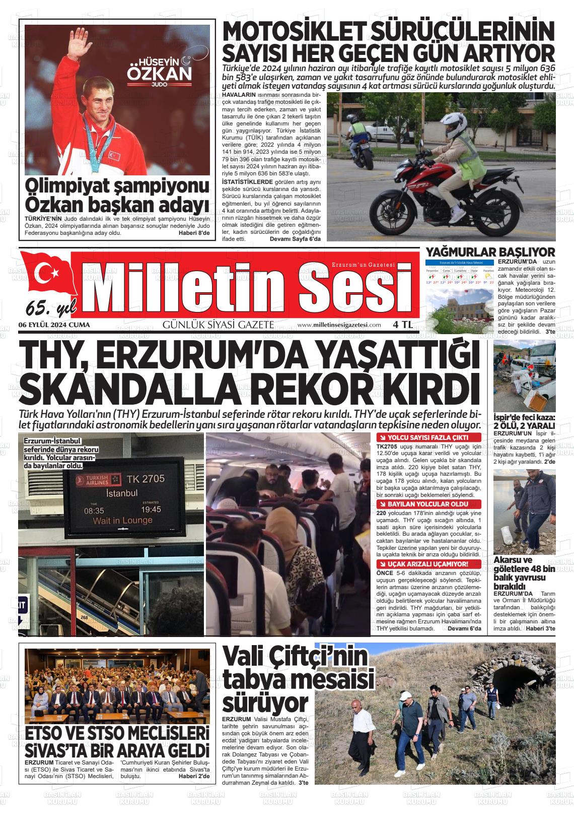 06 Eylül 2024 Milletin Sesi Gazete Manşeti