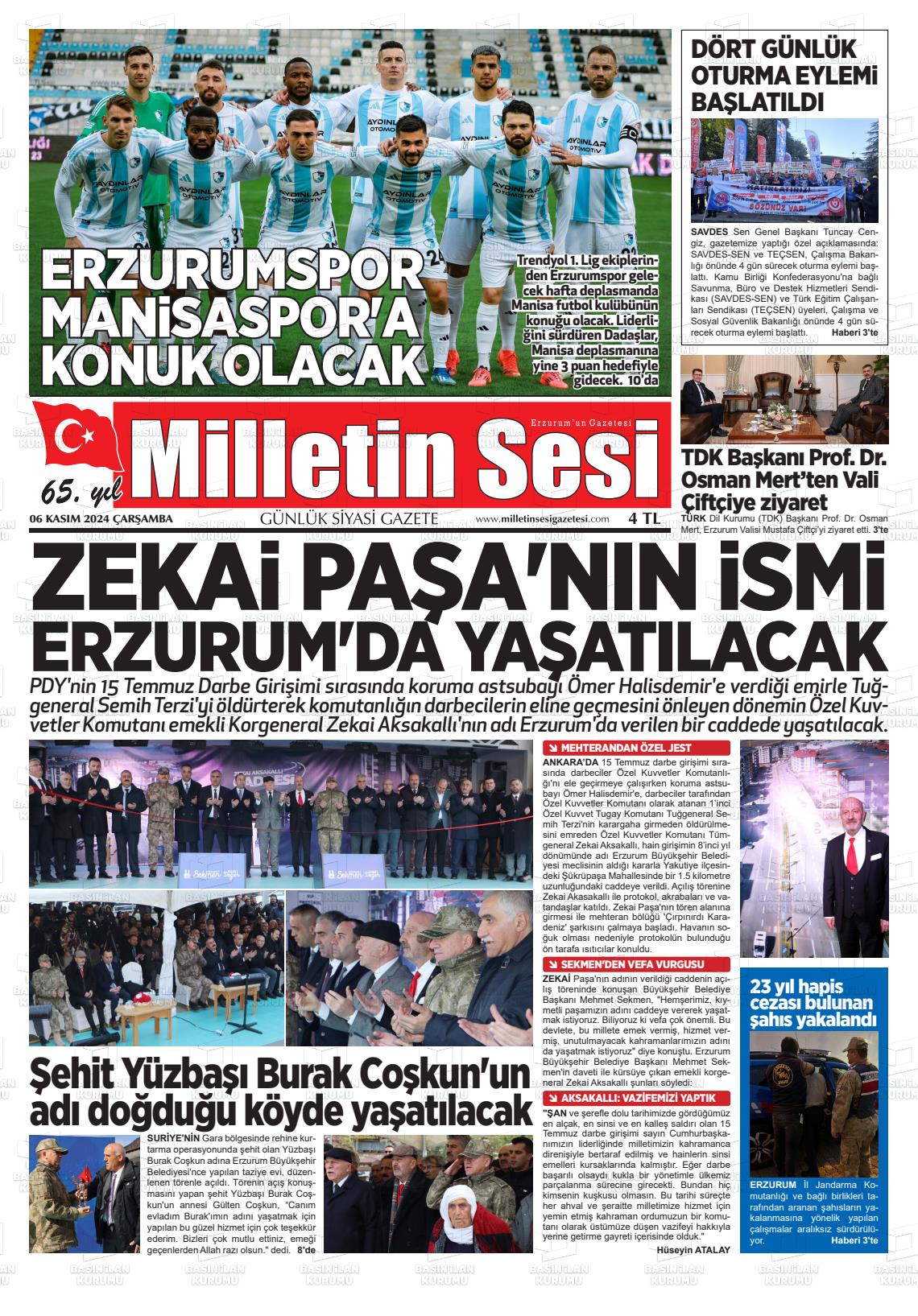 06 Kasım 2024 Milletin Sesi Gazete Manşeti