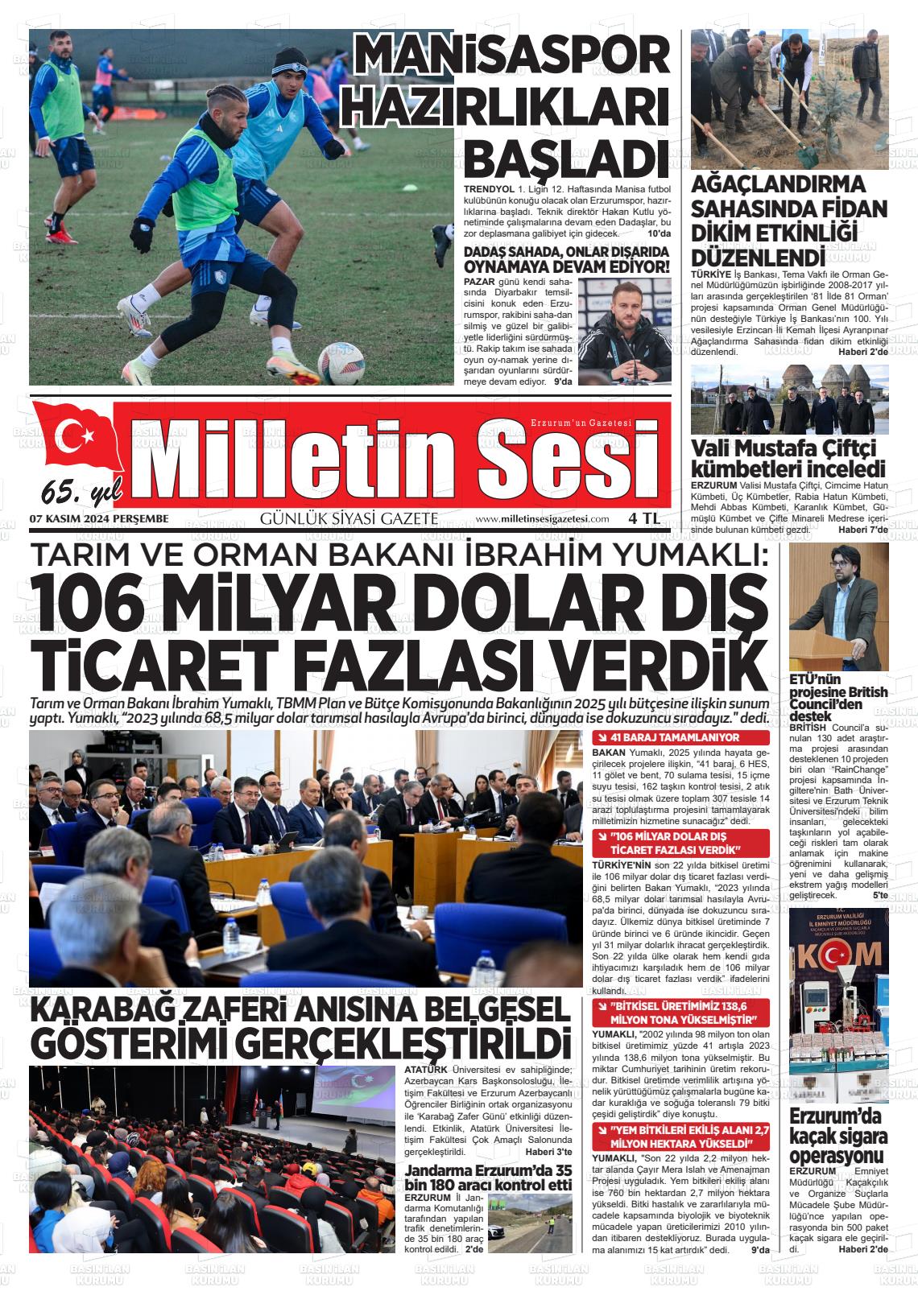 07 Kasım 2024 Milletin Sesi Gazete Manşeti