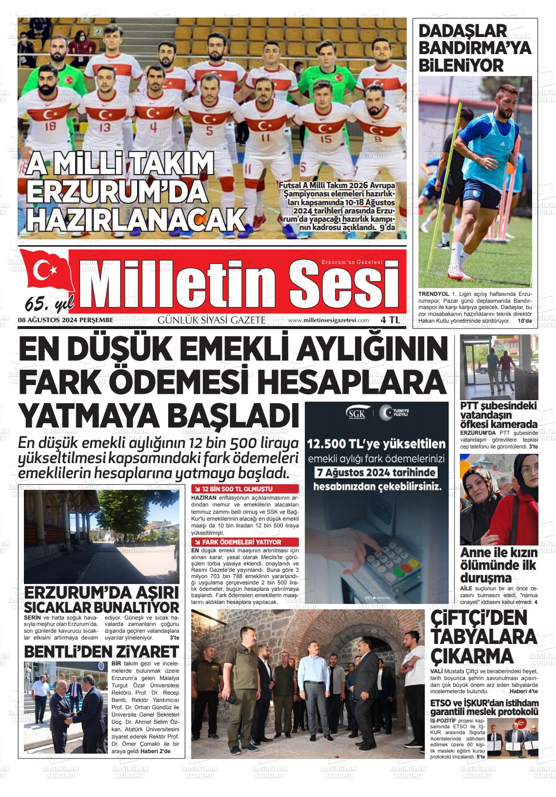 08 Ağustos 2024 Milletin Sesi Gazete Manşeti