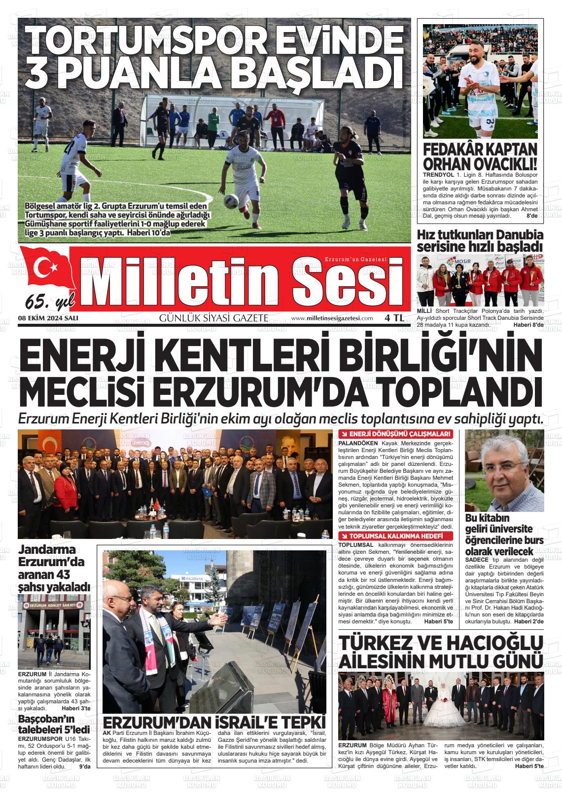 08 Ekim 2024 Milletin Sesi Gazete Manşeti