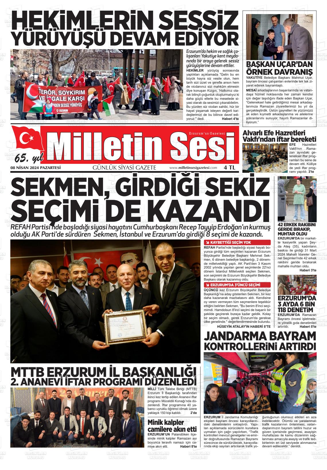 08 Nisan 2024 Milletin Sesi Gazete Manşeti