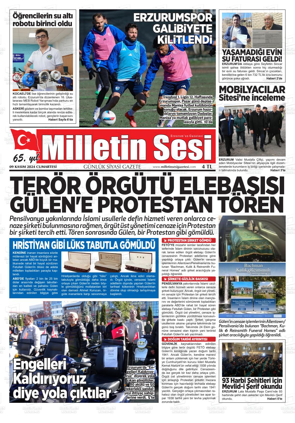 09 Kasım 2024 Milletin Sesi Gazete Manşeti