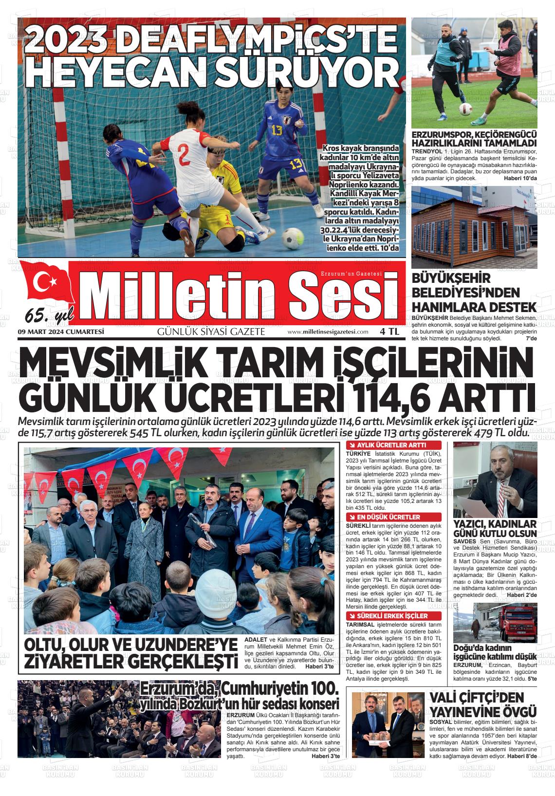 09 Mart 2024 Milletin Sesi Gazete Manşeti