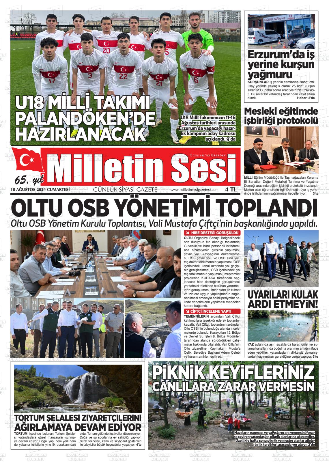 10 Ağustos 2024 Milletin Sesi Gazete Manşeti