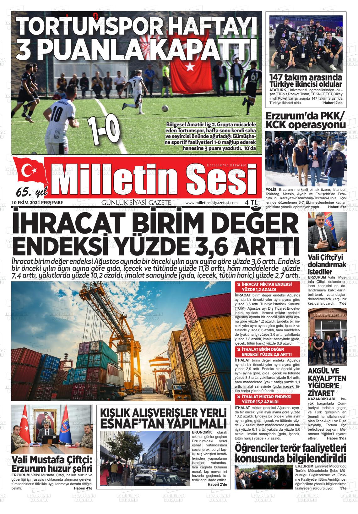 10 Ekim 2024 Milletin Sesi Gazete Manşeti