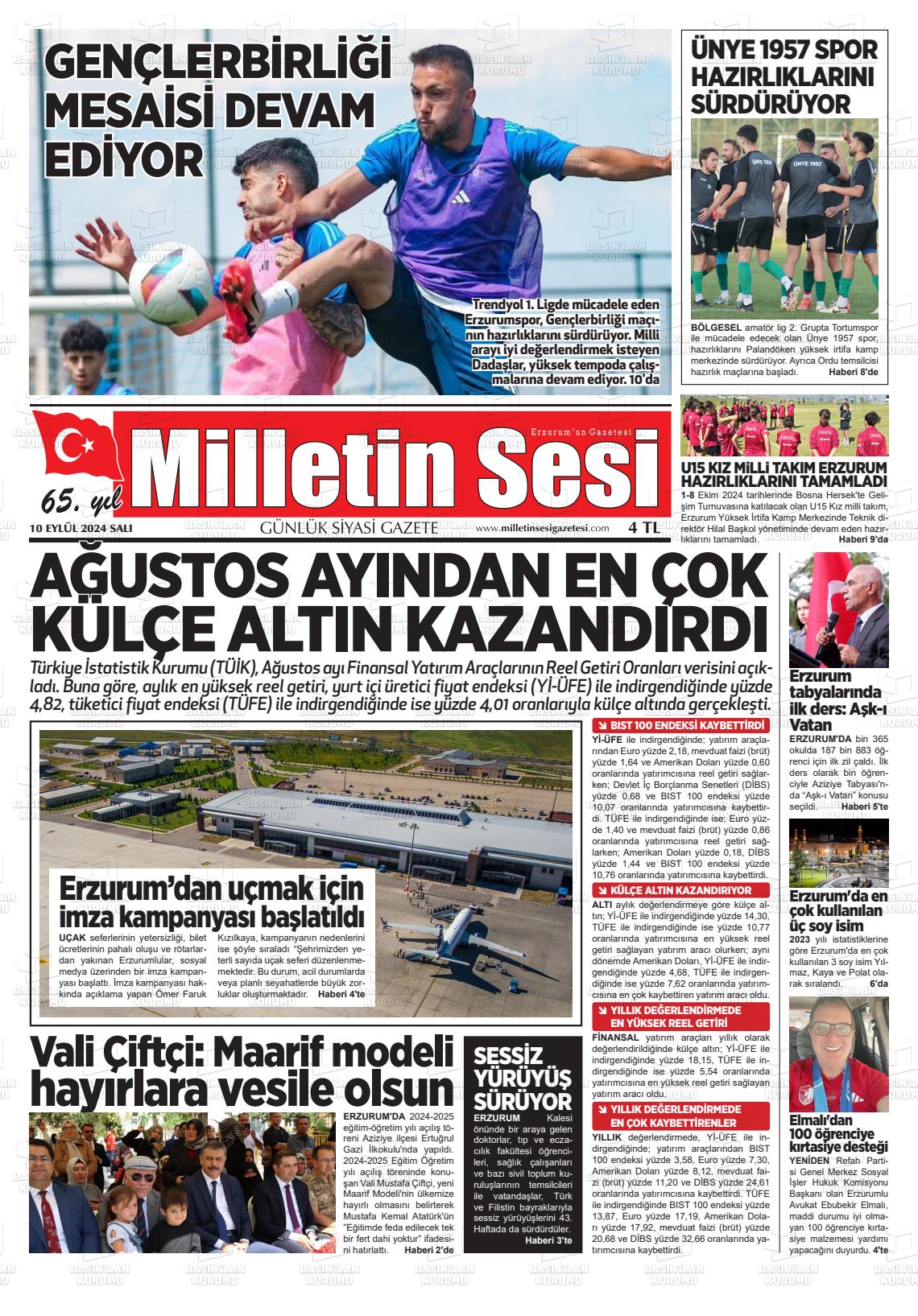 10 Eylül 2024 Milletin Sesi Gazete Manşeti