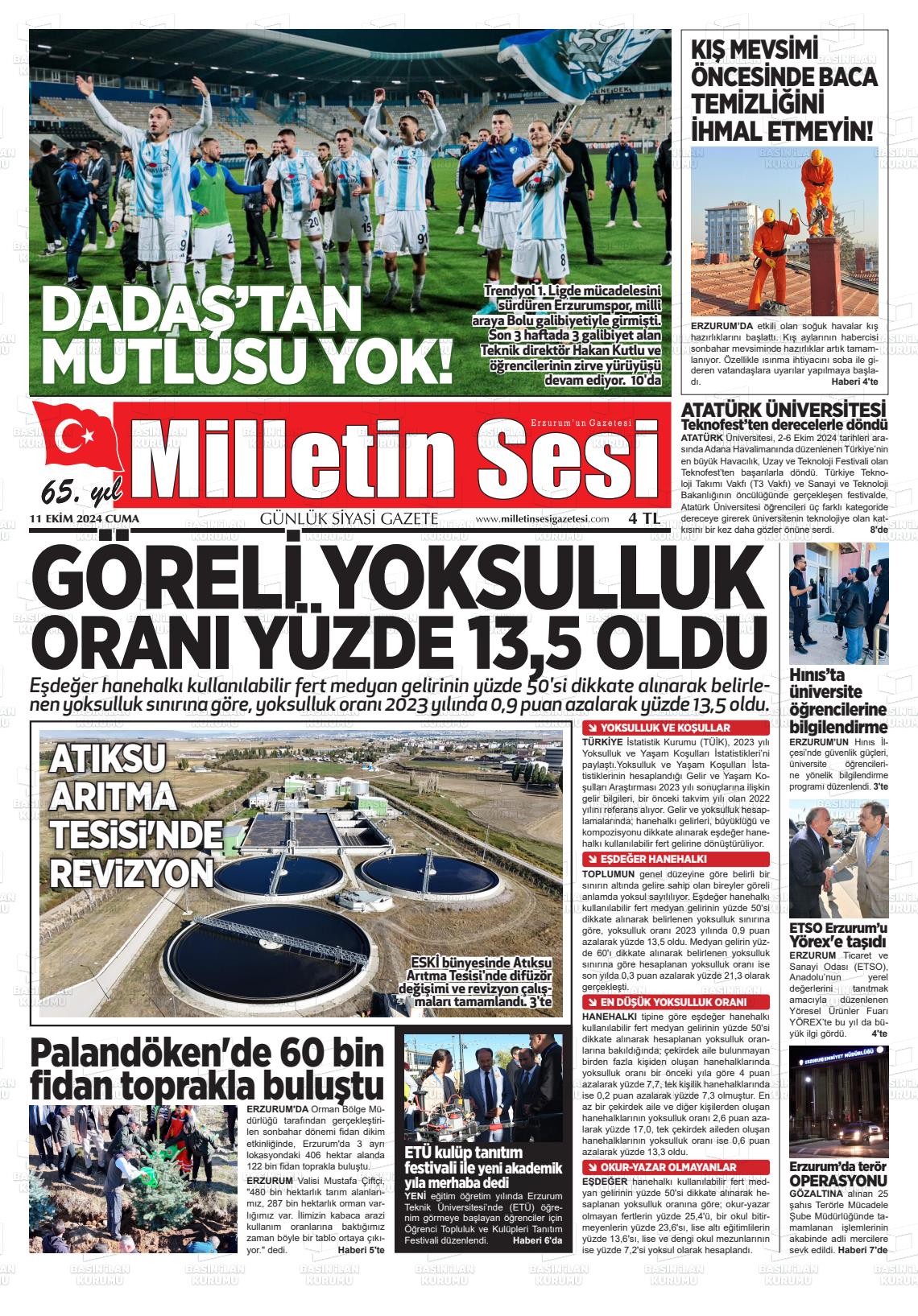 11 Ekim 2024 Milletin Sesi Gazete Manşeti