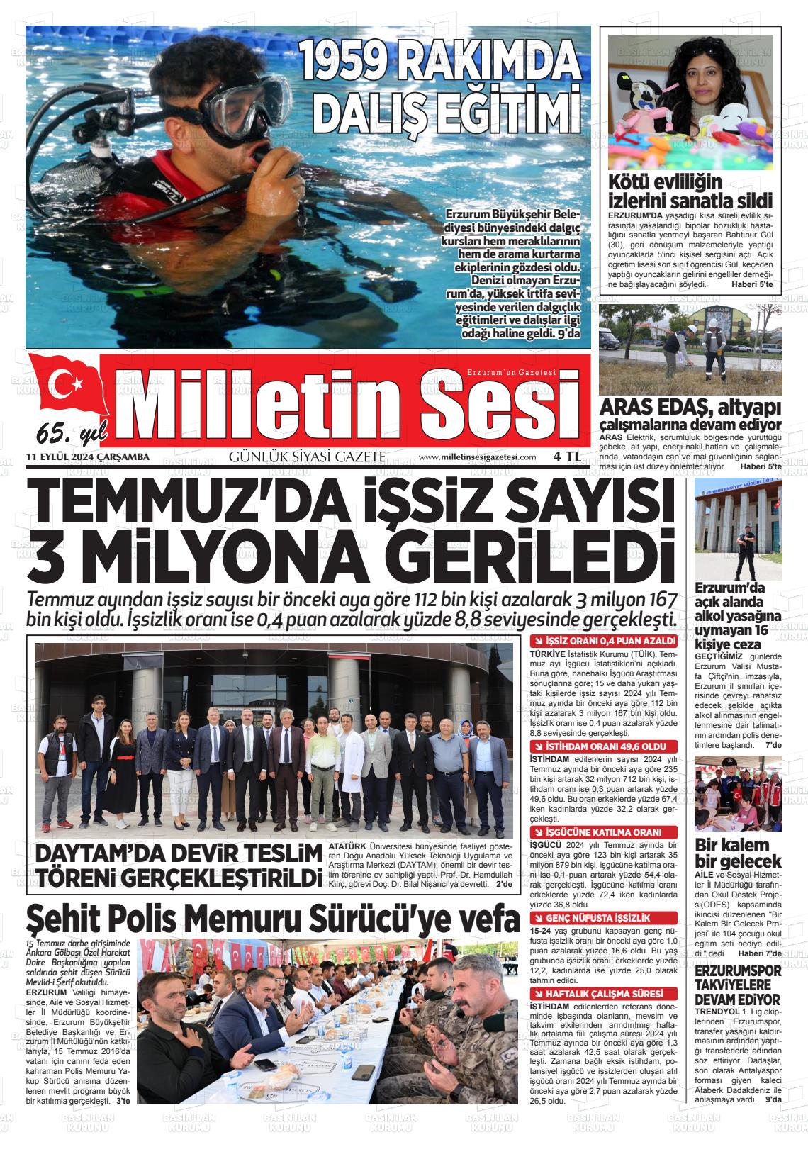 11 Eylül 2024 Milletin Sesi Gazete Manşeti