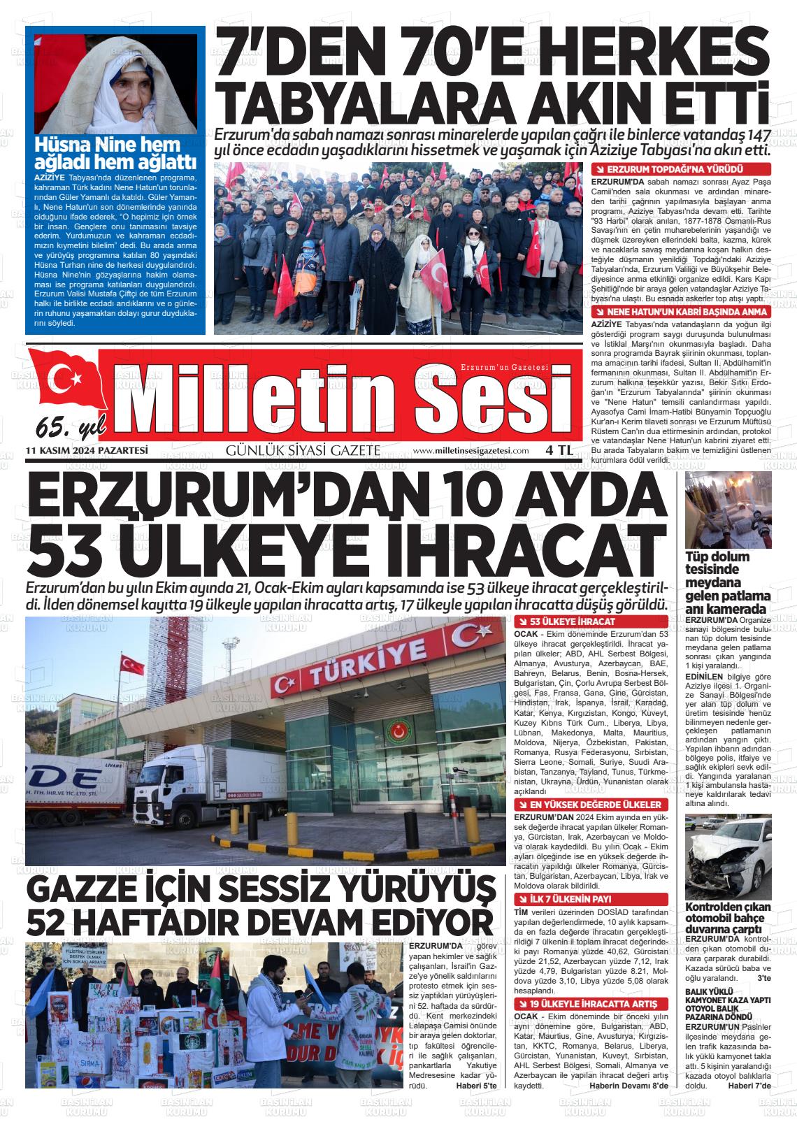 11 Kasım 2024 Milletin Sesi Gazete Manşeti