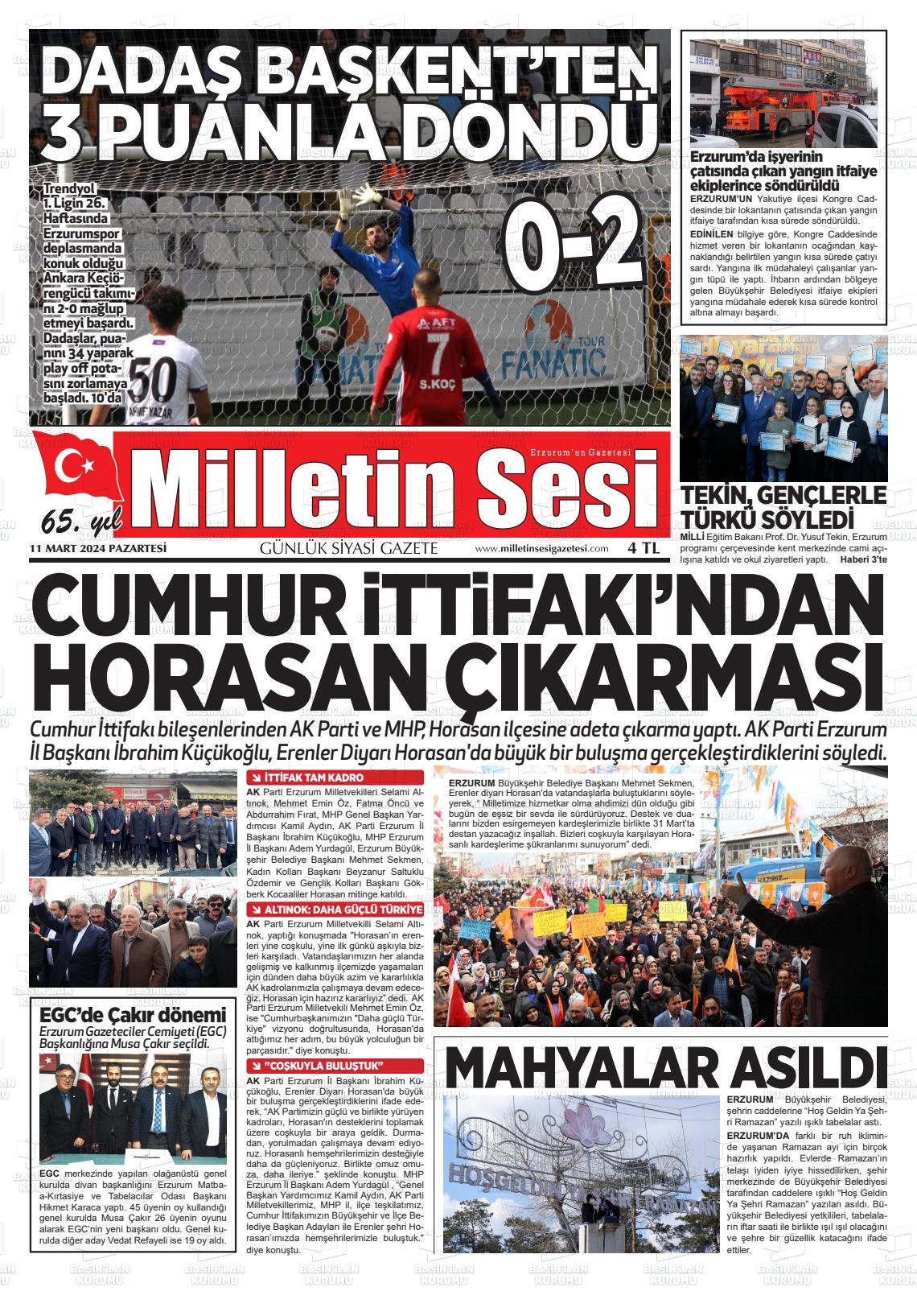 12 Mart 2024 Milletin Sesi Gazete Manşeti