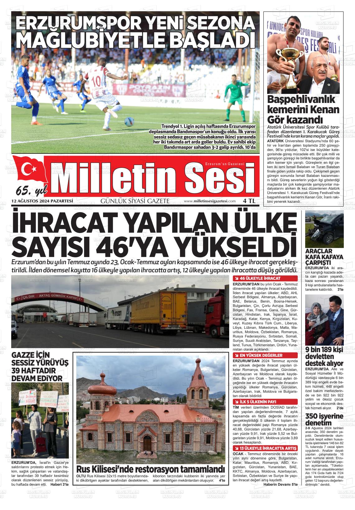 12 Ağustos 2024 Milletin Sesi Gazete Manşeti