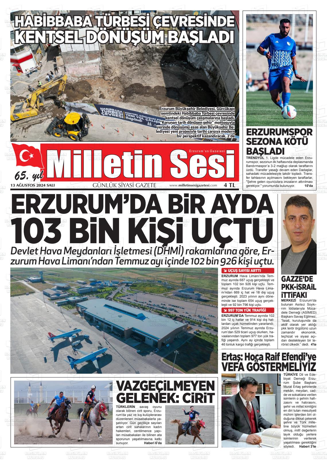 13 Ağustos 2024 Milletin Sesi Gazete Manşeti