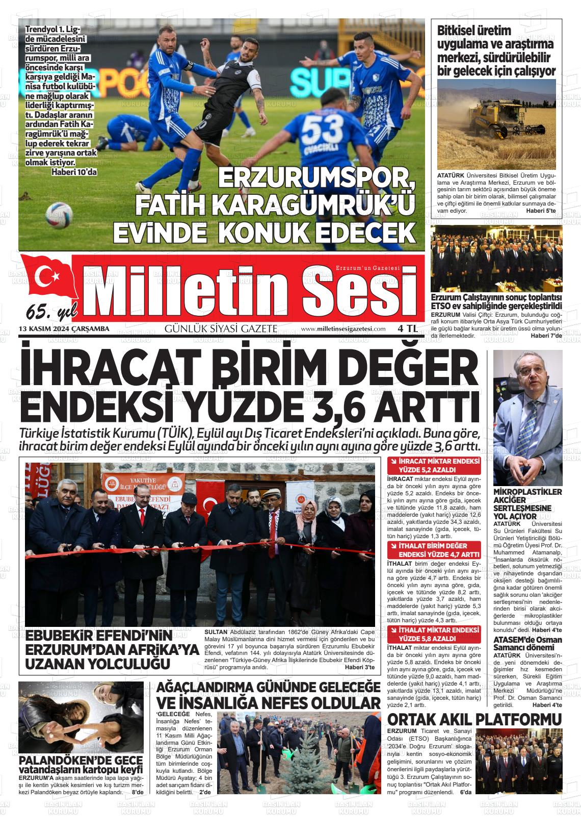 13 Kasım 2024 Milletin Sesi Gazete Manşeti